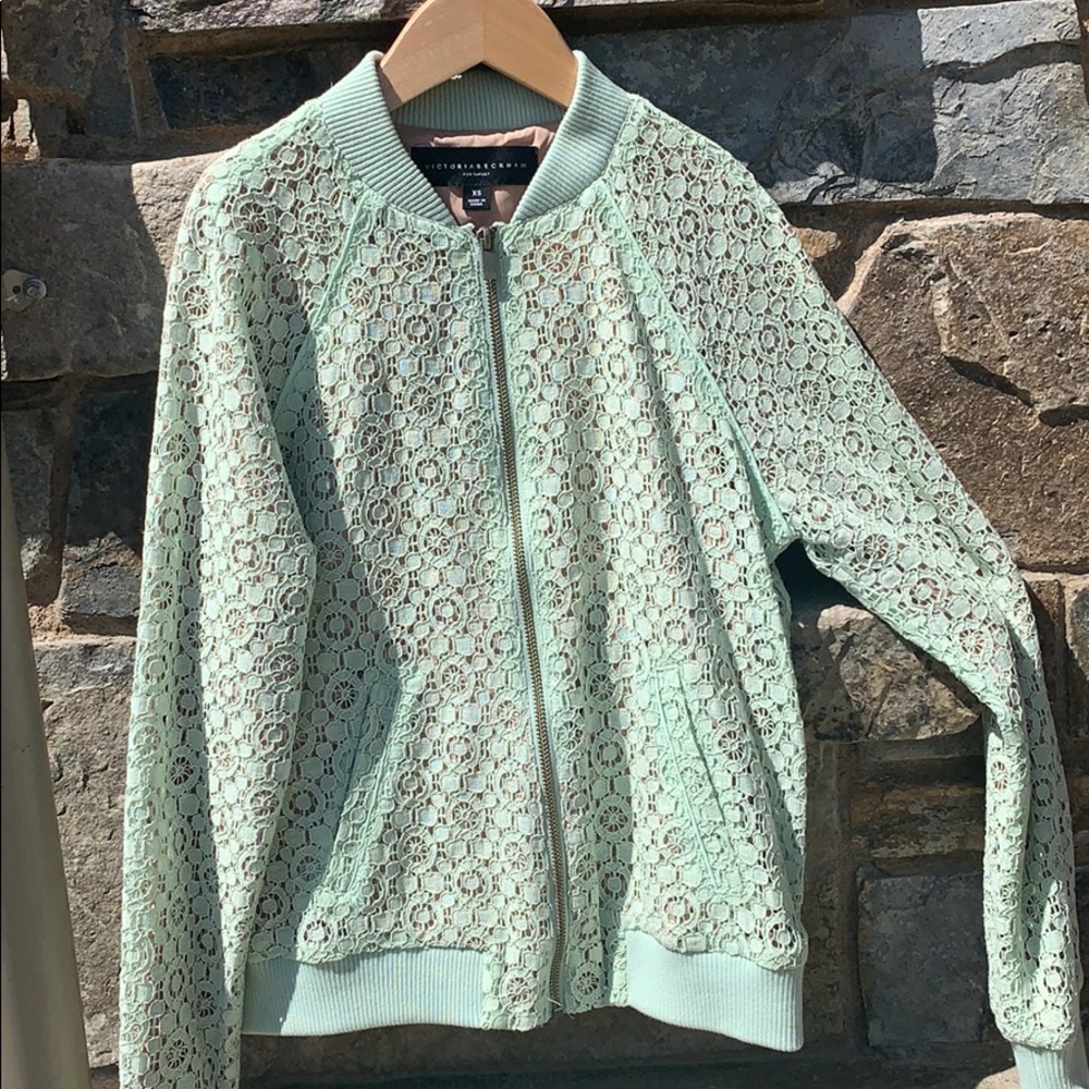 Teal laced bomber jacket